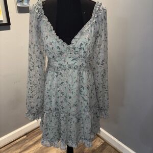 Alison + Kelly Mini Fit &Flare Dress Green‎ Floral Babydoll Shear Peasant SzL